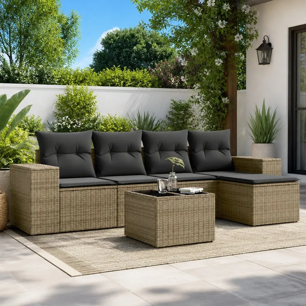 6-Piece Grey Outdoor Sofa Set with Storage Bag Included