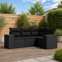 Compact 4 Piece Modular Garden Sofa Set in Black