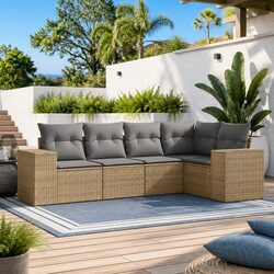 Garden Sofa Set 5 Piece Outdoor Furniture Beige Poly Rattan Patio Seating