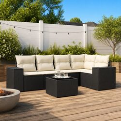 Compact Black Patio Sofa Set – 6 Pieces Included