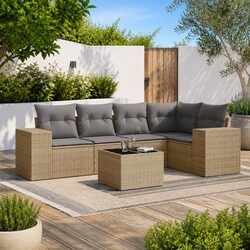 Beige Outdoor Garden Sofa Set 6 Piece with Storage Bag