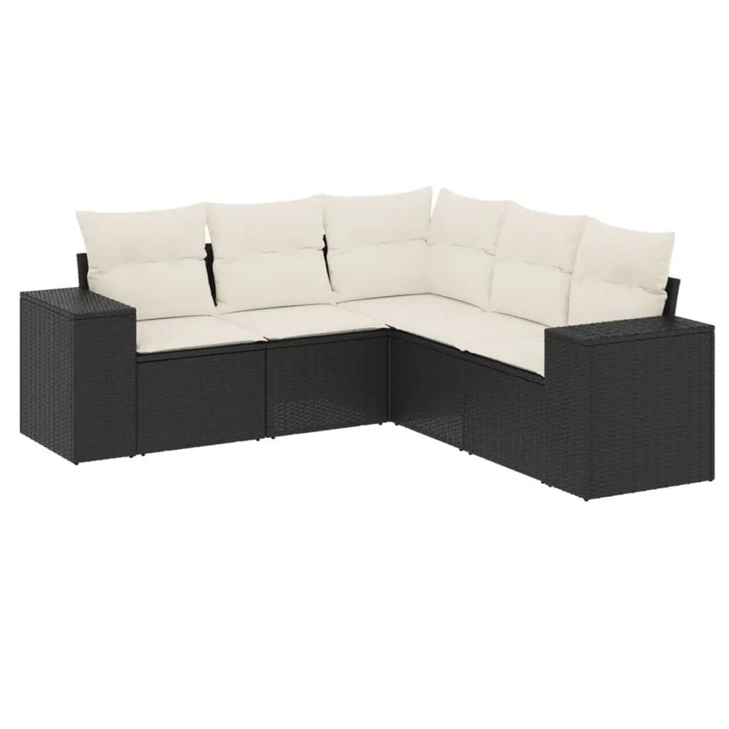 Garden Sofa Set Black 5 Piece Outdoor Furniture Rattan Sectional with Storage