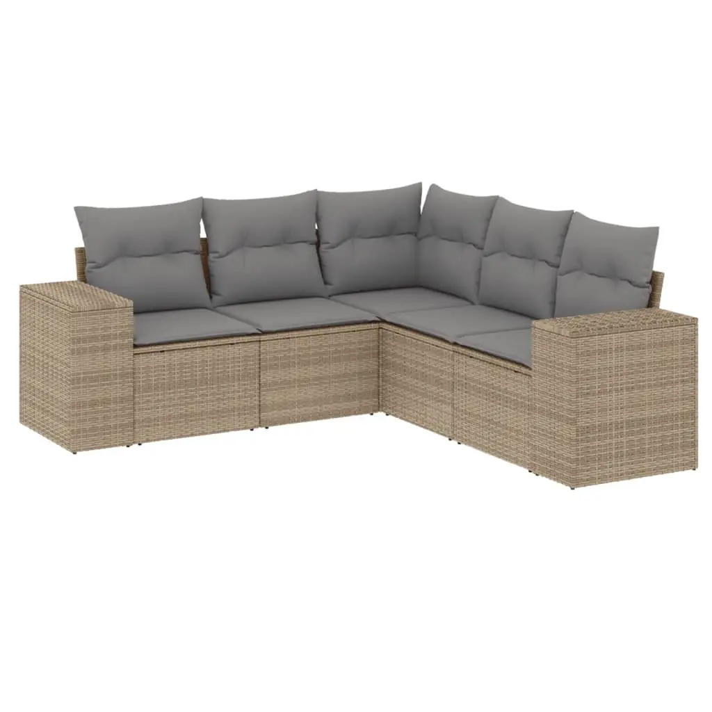5 Piece Garden Sofa Set Beige Poly Rattan Outdoor Furniture Patio Lounge with