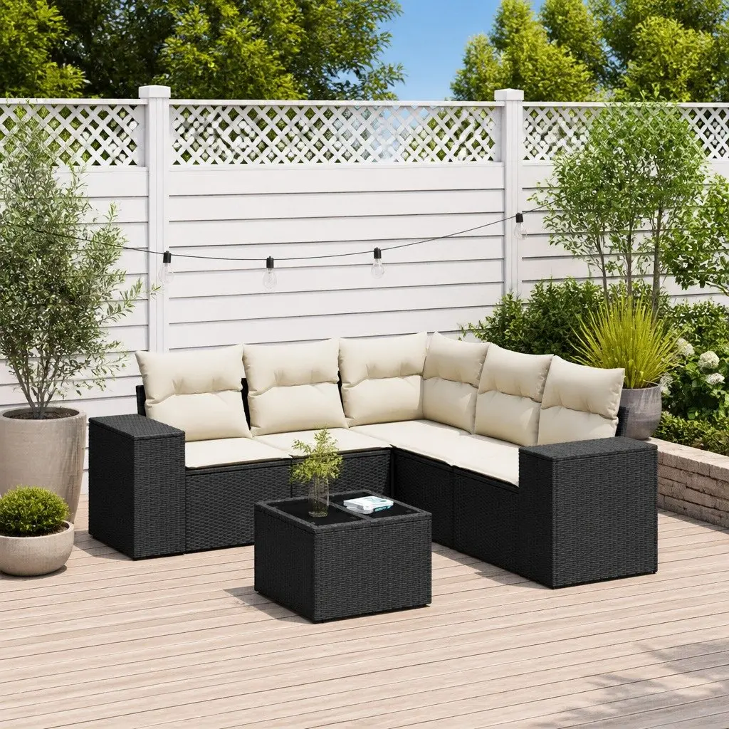 6-Piece Modular Garden Sofa Set in Black Rattan