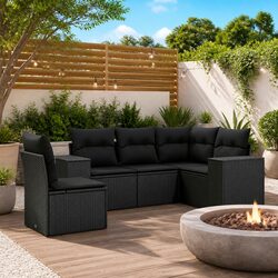 Garden Sofa Set 5 Piece Outdoor Furniture Patio Sectional with Cushions Black