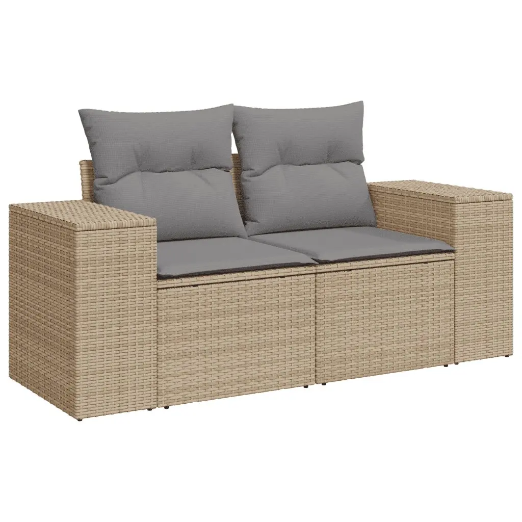 5 Piece Garden Sofa Set Beige Poly Rattan Outdoor Patio Furniture with Cushions