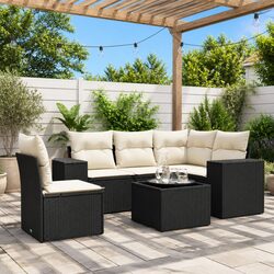Garden Sofa Set 6 Piece Outdoor Furniture Patio Sectional Black Poly Rattan