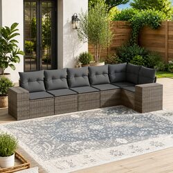 Compact 6-Piece Grey Rattan Garden Sofa Set