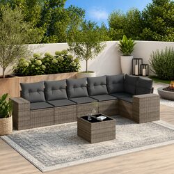 Concise 7 Piece Garden Sofa Set with Grey Cushions