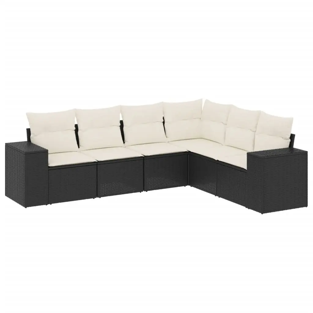 Garden Sofa Set 6 Piece Outdoor Furniture Black Poly Rattan Modular Patio