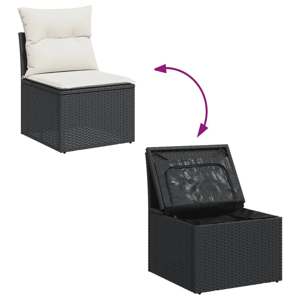Garden Sofa Set 6 Piece Outdoor Furniture Black Poly Rattan Modular Patio
