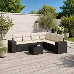 7-Piece Outdoor Sofa Set with Black Rattan and Glass Table