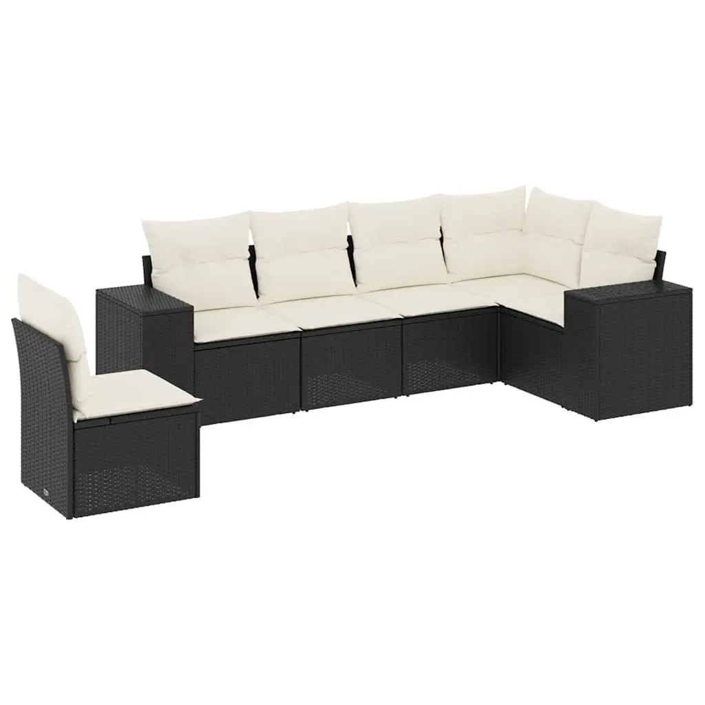 6 Piece Modular Garden Sofa Set Black PE Rattan Outdoor Furniture with Cushions and Storage Bag