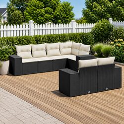 Garden Sofa Set 7 Piece Outdoor Furniture Patio Seating Black Poly Rattan