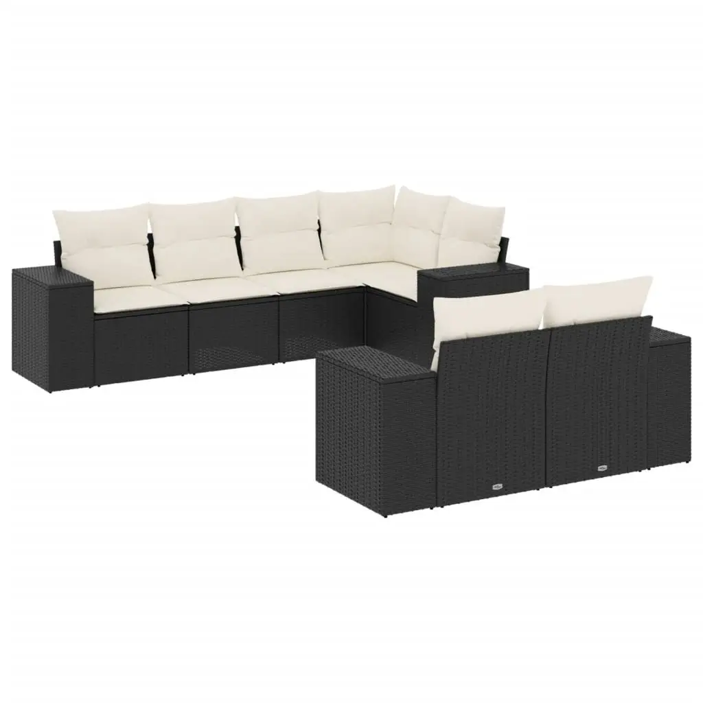 Garden Sofa Set 7 Piece Outdoor Furniture Patio Seating Black Poly Rattan