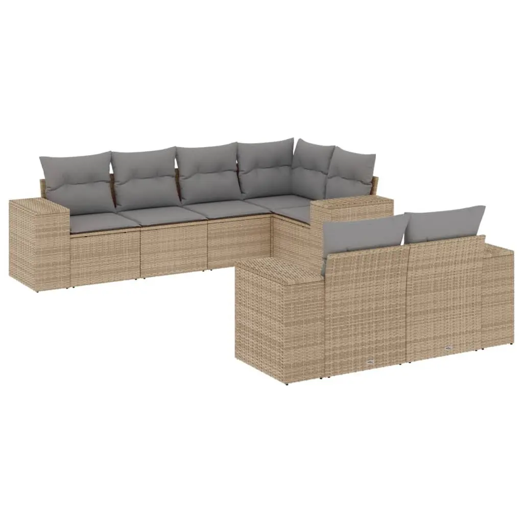 7 Piece Garden Sofa Set Beige Poly Rattan Outdoor Furniture Patio Lounge with