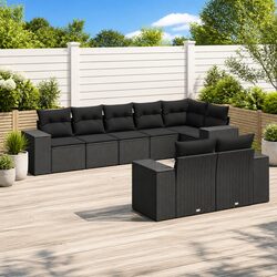 Garden Sofa Set 8 Piece Outdoor Furniture Patio Sectional Black Poly Rattan
