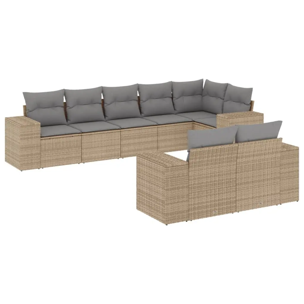 Garden Sofa Set 8 Piece Outdoor Furniture Beige Poly Rattan Patio Sectional