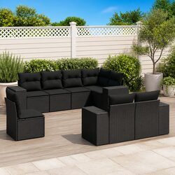 Concise Black Outdoor Sofa Set - 8 Piece Configuration