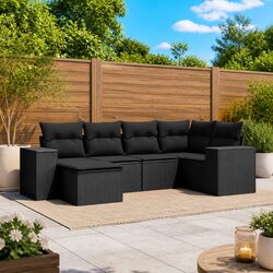 6 Piece Black Garden Sofa Set