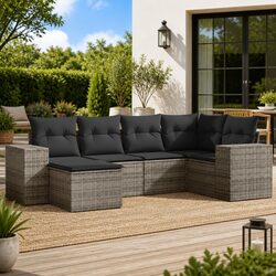 Compact 6 Piece Grey Garden Sofa Set for Outdoor Relaxation