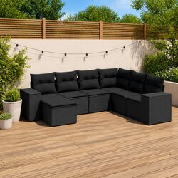Garden Sofa Set 7 Piece Outdoor Patio Furniture Black Rattan Modular with