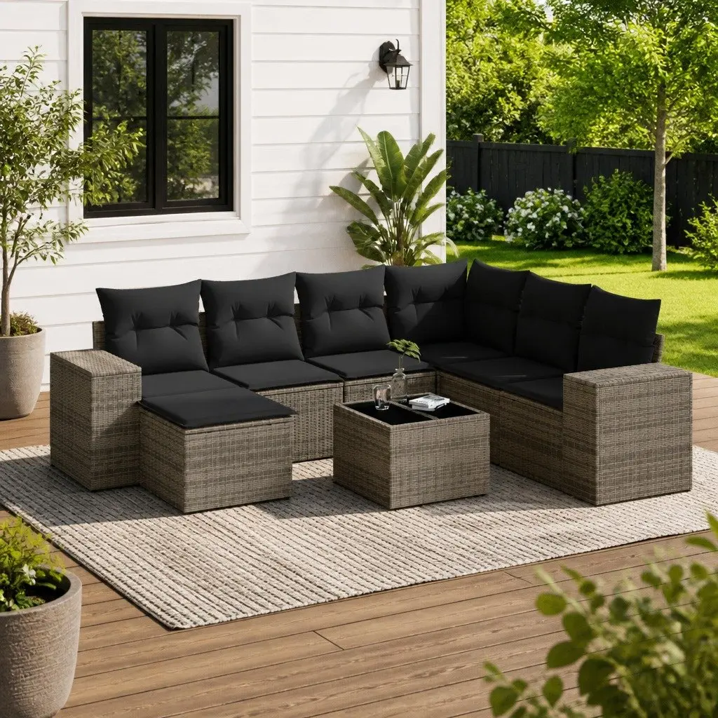 Garden Sofa Set Grey 8 Piece Outdoor Furniture Poly Rattan with Storage