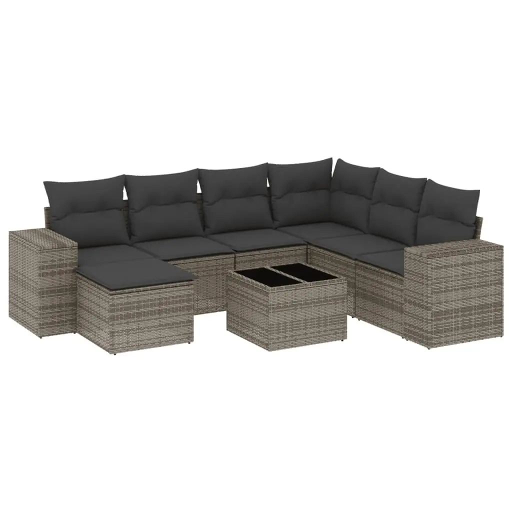 Garden Sofa Set Grey 8 Piece Outdoor Furniture Poly Rattan with Storage