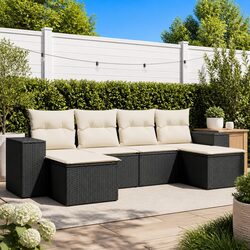 6 Piece Garden Sofa Set in Black Rattan