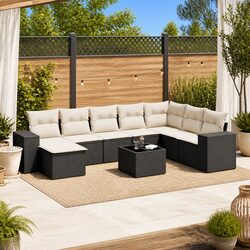 Garden Sofa Set 9 Piece Outdoor Furniture Patio Conversation PE Rattan Black