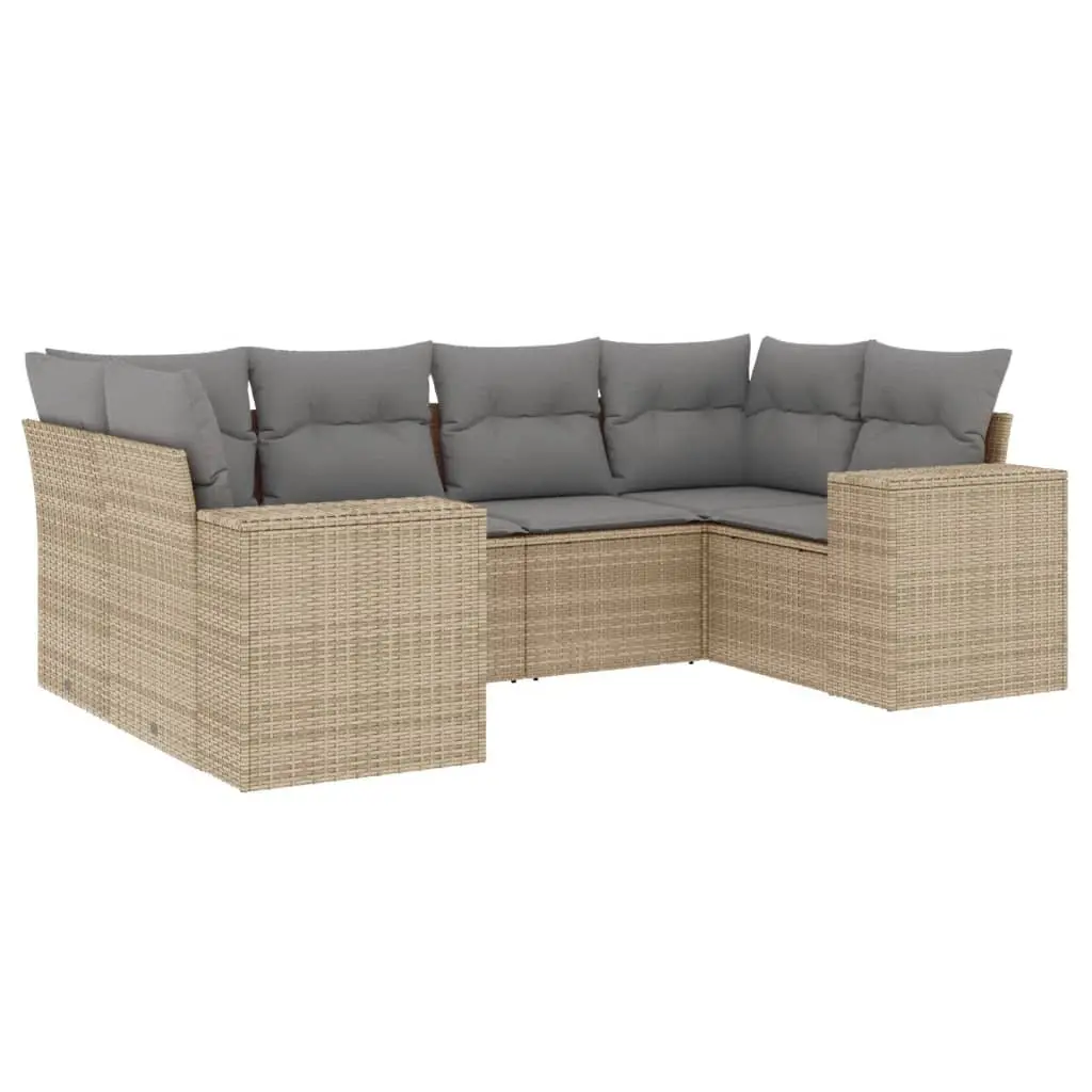 Garden Sofa Set 6 Piece Outdoor Furniture Patio Lounge Beige Rattan Cushions
