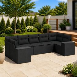 Compact 7 Piece Black Garden Sofa Set for Your Patio