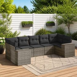 7 Piece Garden Sofa Set Outdoor Furniture Patio Sectional Grey Poly Rattan