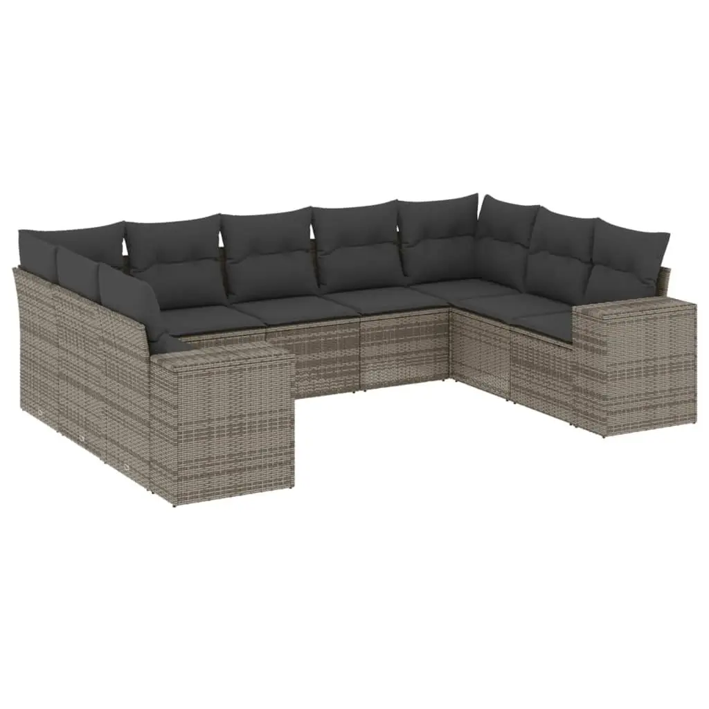 Garden Sofa Set Grey 9 Piece Modular Outdoor Furniture Poly Rattan Weather Resistant