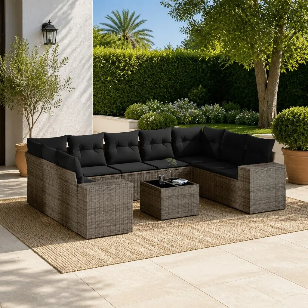 Garden Sofa Set 10 Piece Outdoor Furniture Grey Poly Rattan Patio Lounge