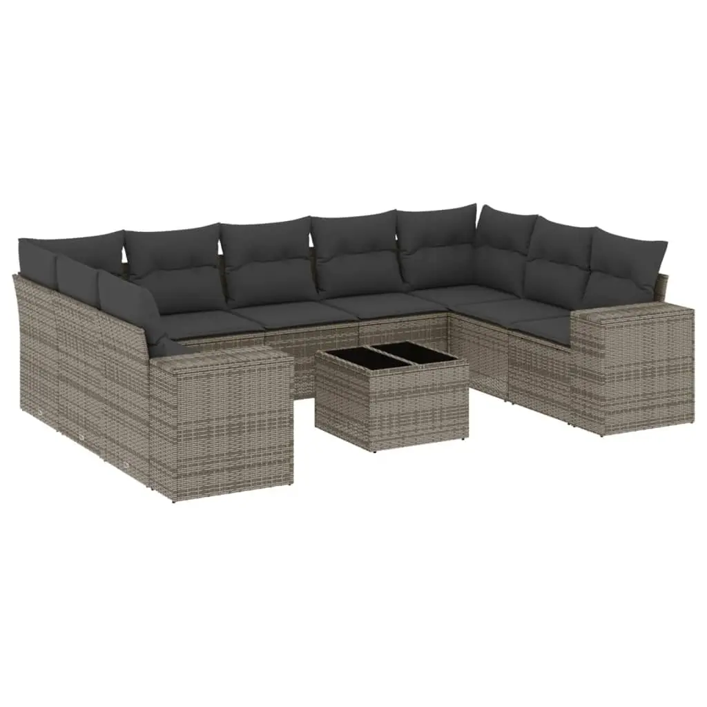 Garden Sofa Set 10 Piece Outdoor Furniture Grey Poly Rattan Patio Lounge