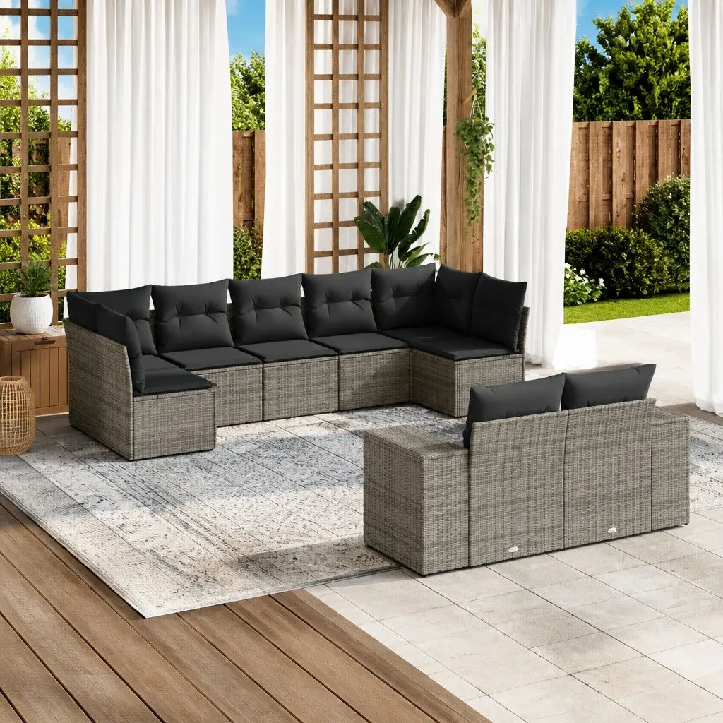 Garden Sofa Set 9 Piece Outdoor Furniture Patio Lounge Seating Grey Cushions