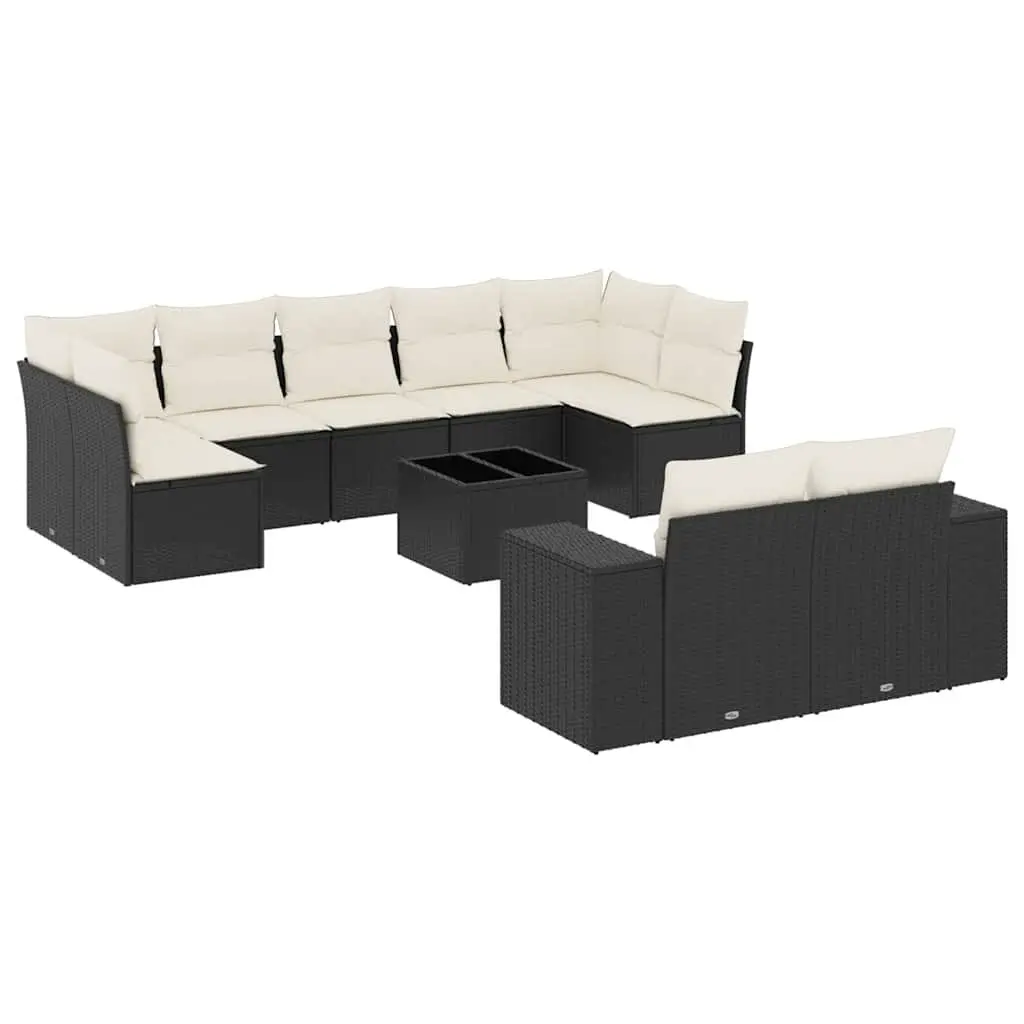 Garden Sofa Set 10 Piece Outdoor Furniture Black Poly Rattan Modular Patio