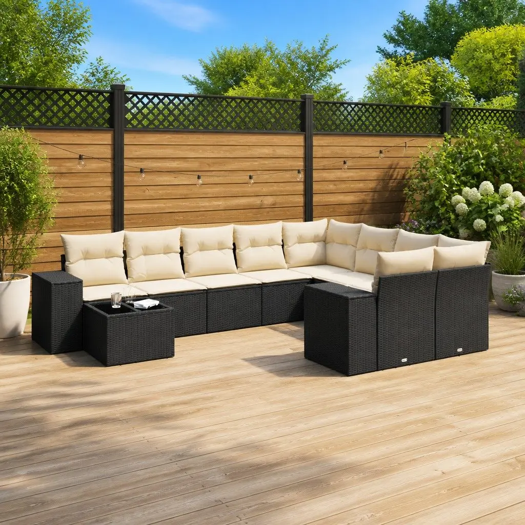 Garden Sofa Set 10 Piece Outdoor Furniture Black Poly Rattan Modular Patio