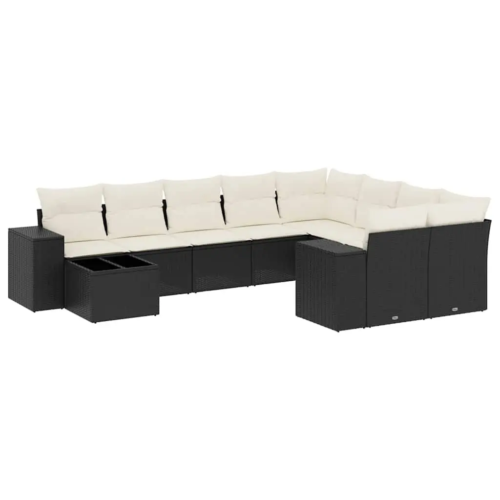 Garden Sofa Set 10 Piece Outdoor Furniture Black Poly Rattan Modular Patio