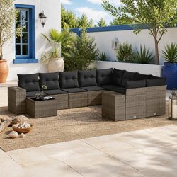 10-Piece Grey Outdoor Sofa Set with Cushions