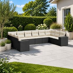 10-Piece Outdoor Sofa Set in Black Rattan