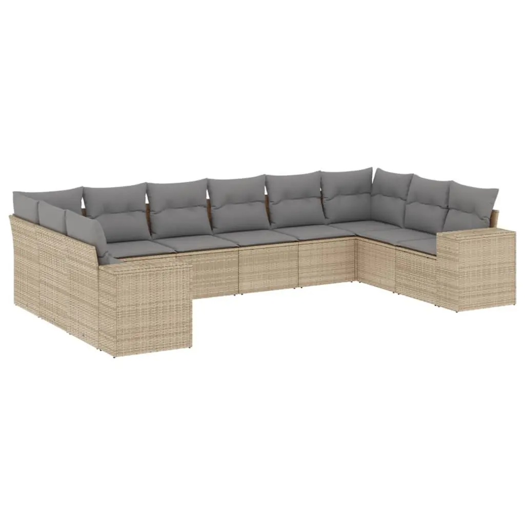 Garden Sofa Set 10 Piece Outdoor Furniture Beige Poly Rattan Modular Patio