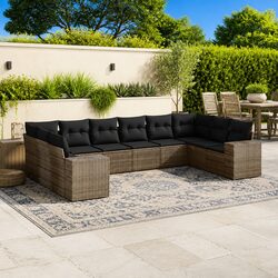 Garden Sofa Set 10 Piece Outdoor Furniture Grey Poly Rattan Patio Seating with