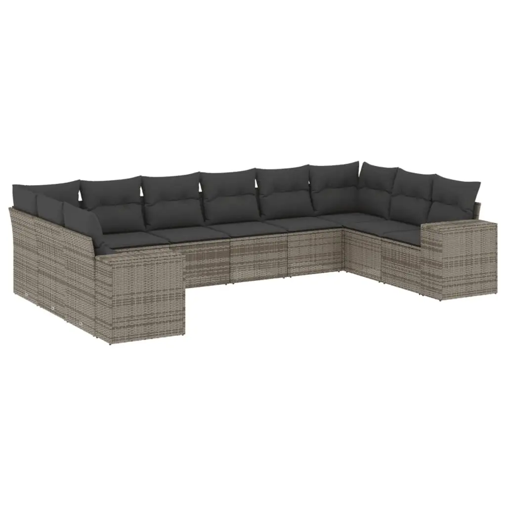 Garden Sofa Set 10 Piece Outdoor Furniture Grey Poly Rattan Patio Seating with