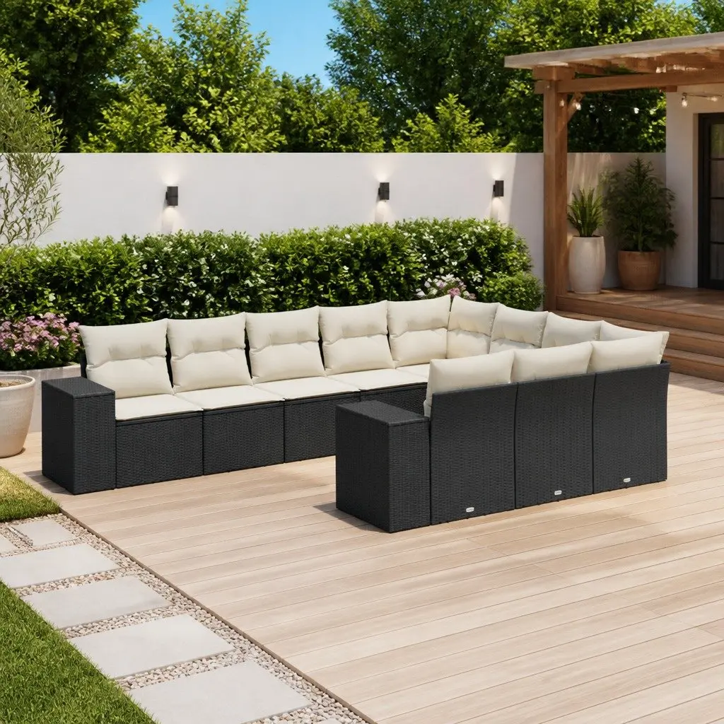 Garden Sofa Set 10 Piece Outdoor Furniture Patio Seating with Cushions Black