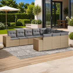 Garden Sofa Set 10 Piece Outdoor Furniture Patio Beige Poly Rattan Modular