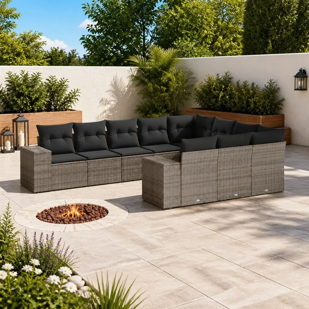 Garden Sofa Set 10 Piece Outdoor Furniture Grey Poly Rattan Modular Patio