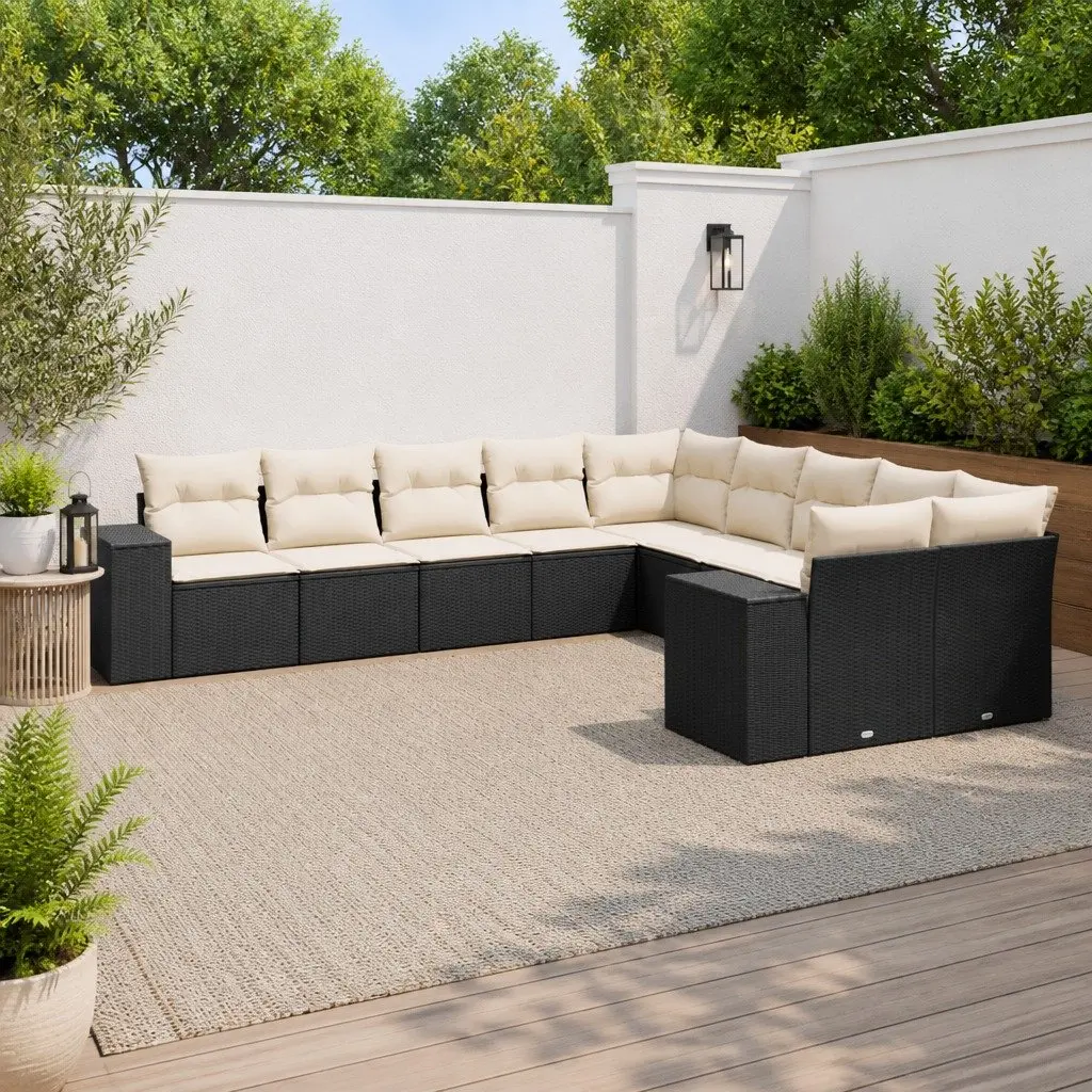 Garden Sofa Set 10 Piece Black Outdoor Furniture Patio Rattan Modular Seating