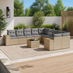 Outdoor Garden Sofa Set 11 Piece Patio Furniture Beige PE Rattan with Cushions